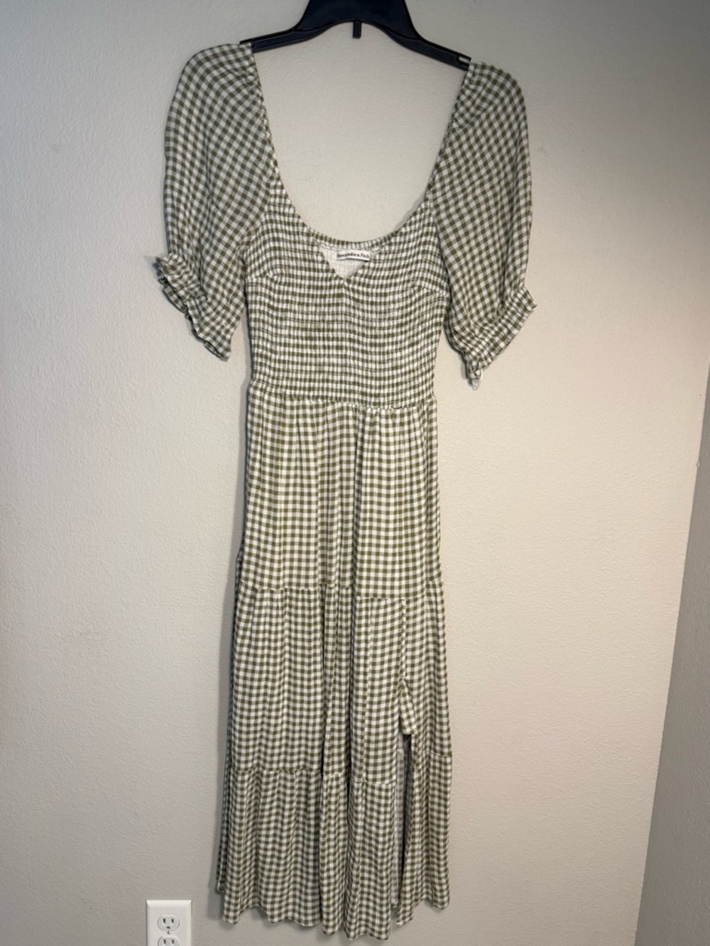 Abercrombie & Fitch Olive Green Gingham Midi Dress